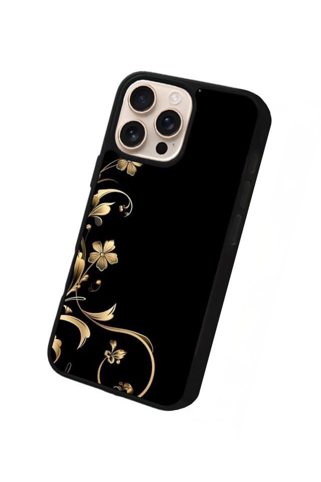 iPhone 15 Pro Max Uyumlu Yaldizli Cicek Tasarımlı Glossy Premium Kılıf