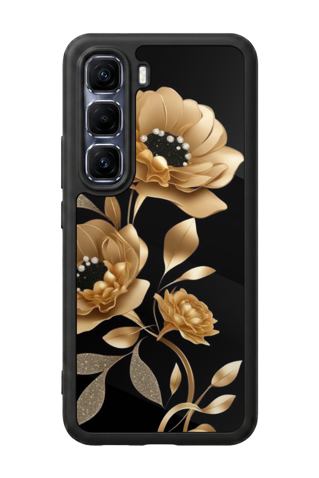 Infinix Hot 60 Pro Plus Uyumlu Yaldizli Cicek Tasarımlı Glossy Premium Kılıf