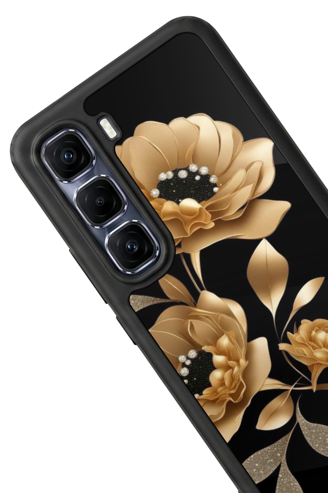 Infinix Hot 60 Pro Plus Uyumlu Yaldizli Cicek Tasarımlı Glossy Premium Kılıf