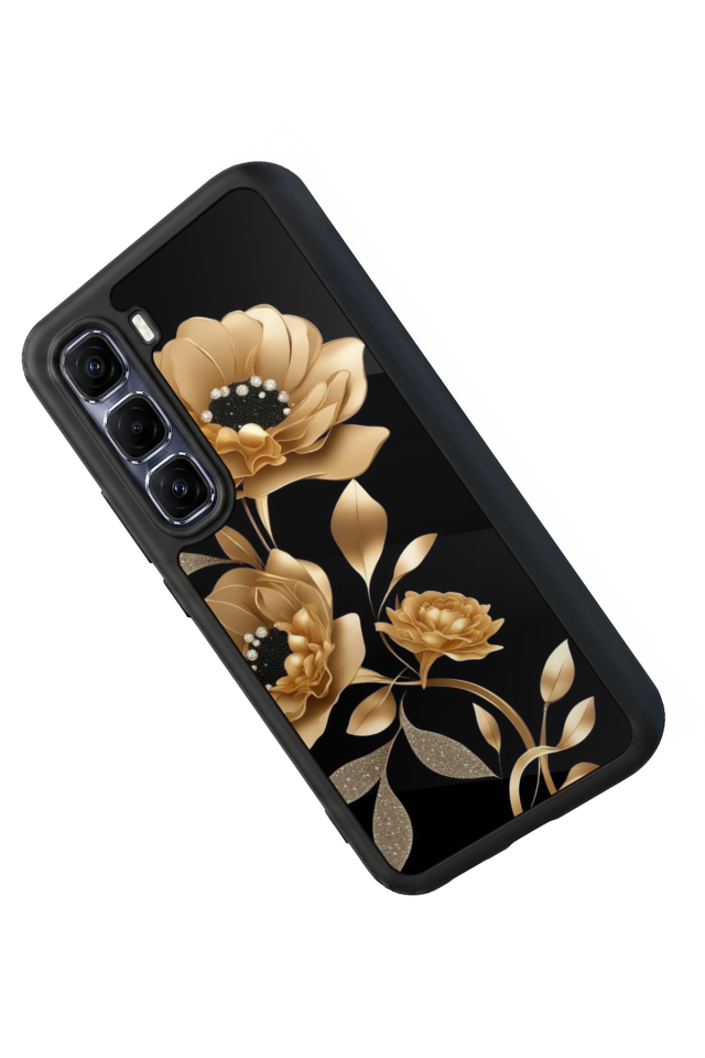 Infinix Hot 60 Pro Plus Uyumlu Yaldizli Cicek Tasarımlı Glossy Premium Kılıf