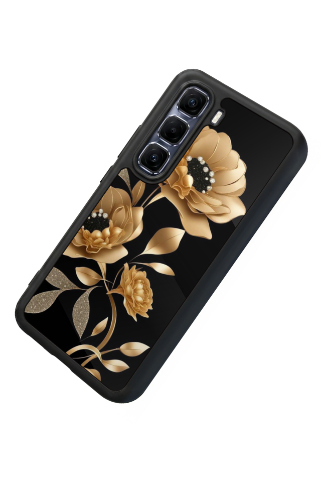 Infinix Hot 60 Pro Plus Uyumlu Yaldizli Cicek Tasarımlı Glossy Premium Kılıf