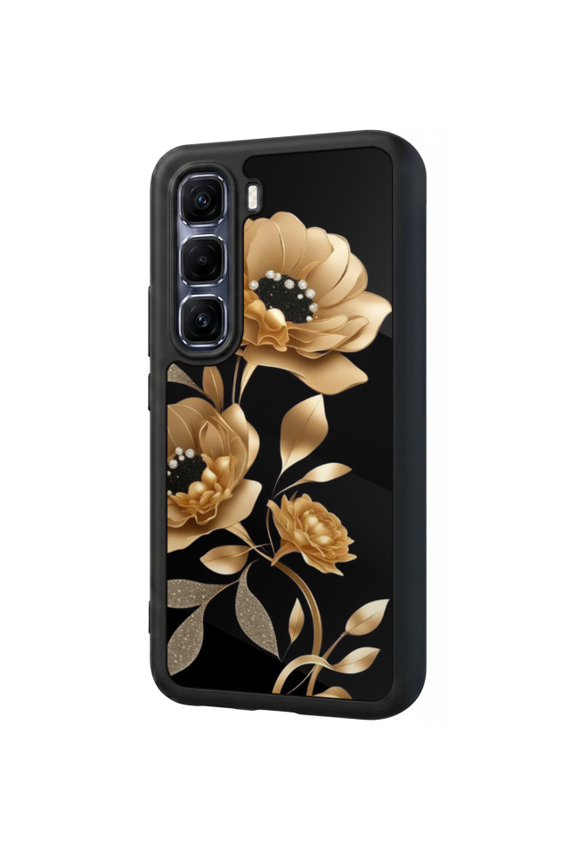 Infinix Hot 60 Pro Plus Uyumlu Yaldizli Cicek Tasarımlı Glossy Premium Kılıf