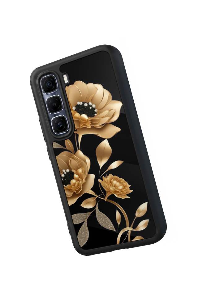 Infinix Hot 60 Pro Plus Uyumlu Yaldizli Cicek Tasarımlı Glossy Premium Kılıf