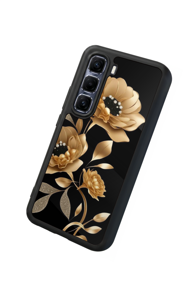 Infinix Hot 60 Pro Plus Uyumlu Yaldizli Cicek Tasarımlı Glossy Premium Kılıf