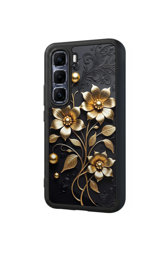 Infinix Hot 60 Pro Plus Uyumlu Yaldizli Cicek Tasarımlı Glossy Premium Kılıf