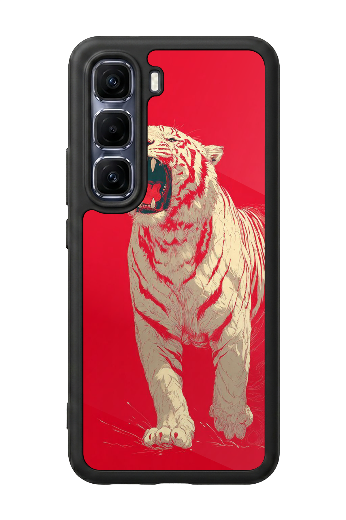 Infinix Hot 60 Pro Plus Uyumlu Kirmizi ve Kaplan Tasarımlı Glossy Premium Kılıf