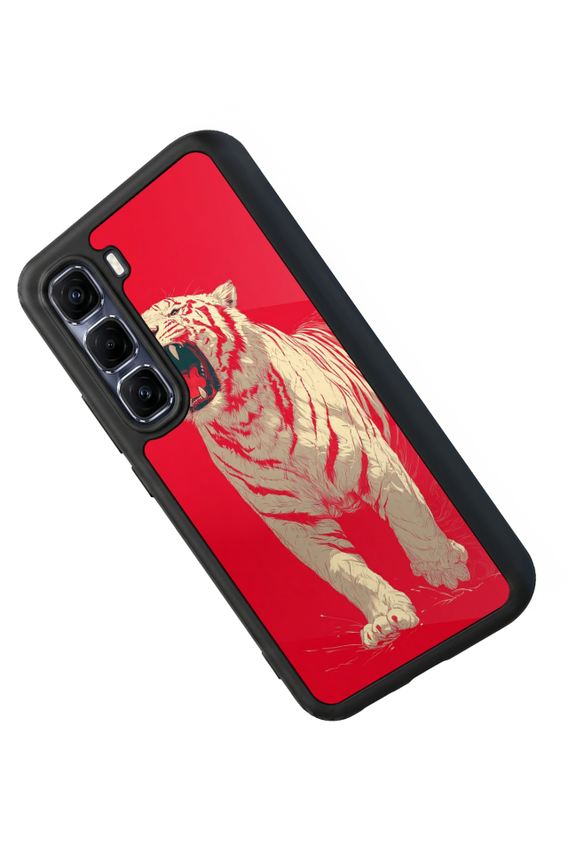 Infinix Hot 60 Pro Plus Uyumlu Kirmizi ve Kaplan Tasarımlı Glossy Premium Kılıf