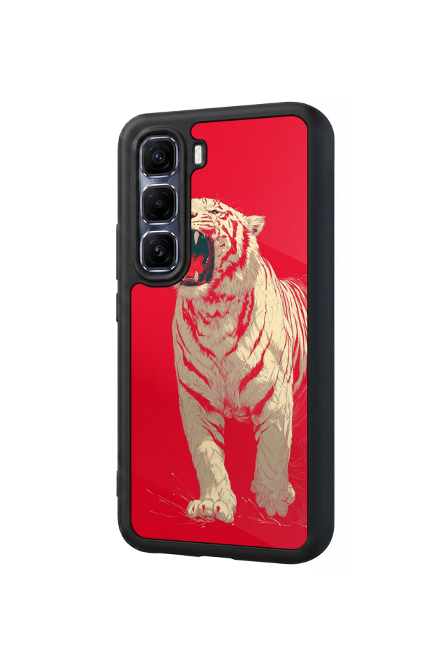 Infinix Hot 60 Pro Plus Uyumlu Kirmizi ve Kaplan Tasarımlı Glossy Premium Kılıf