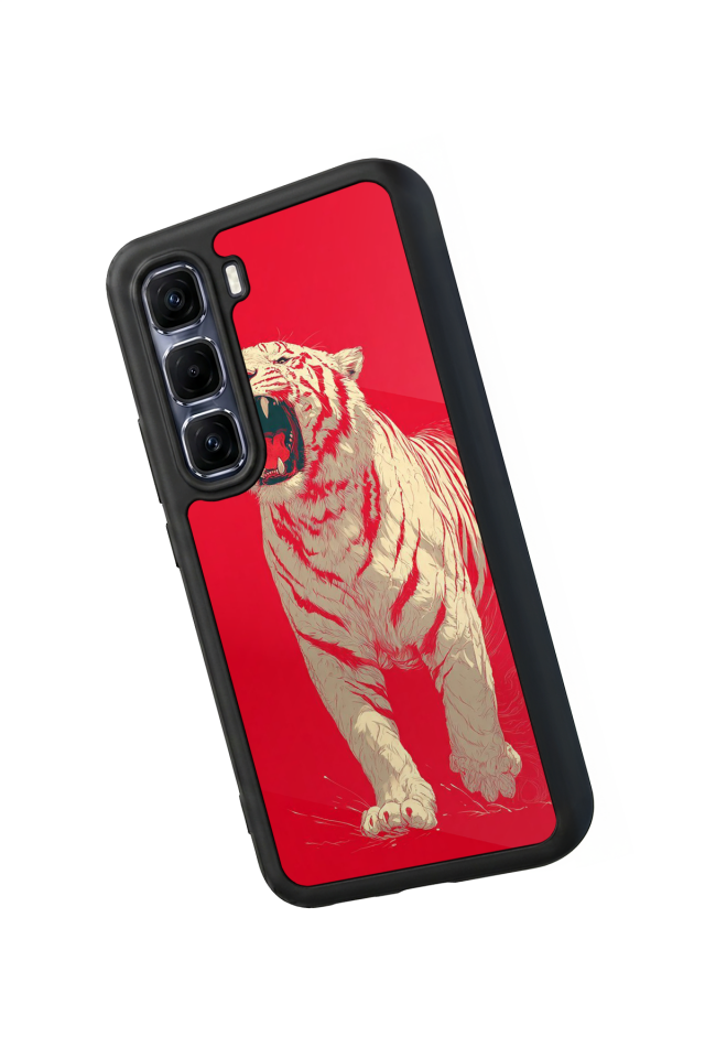 Infinix Hot 60 Pro Plus Uyumlu Kirmizi ve Kaplan Tasarımlı Glossy Premium Kılıf
