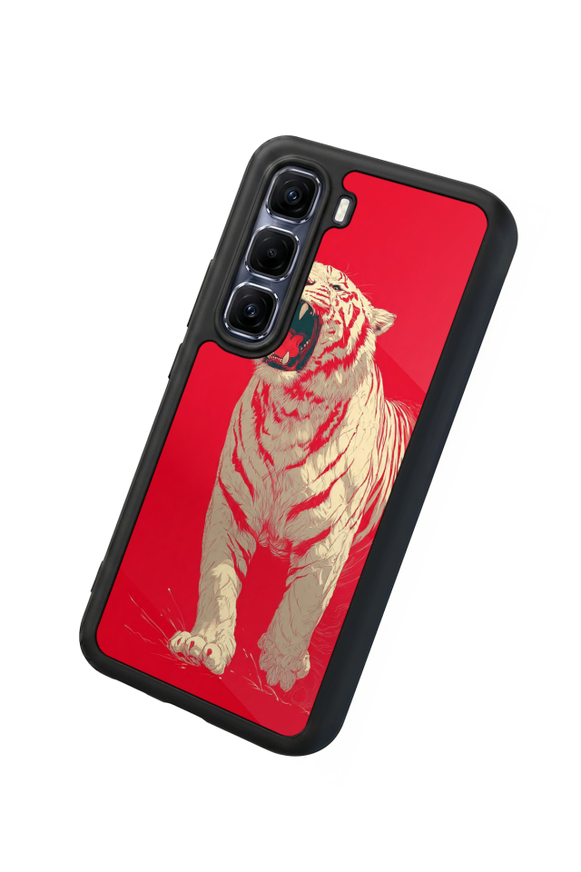 Infinix Hot 60 Pro Plus Uyumlu Kirmizi ve Kaplan Tasarımlı Glossy Premium Kılıf