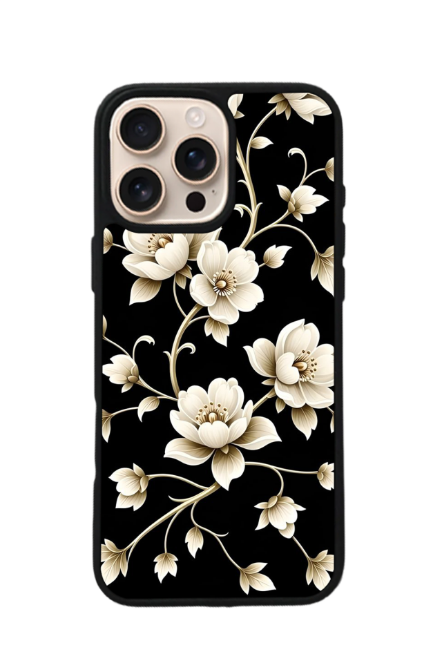 iPhone 15 Pro Max Uyumlu Yaldizli Cicek Tasarımlı Glossy Premium Kılıf