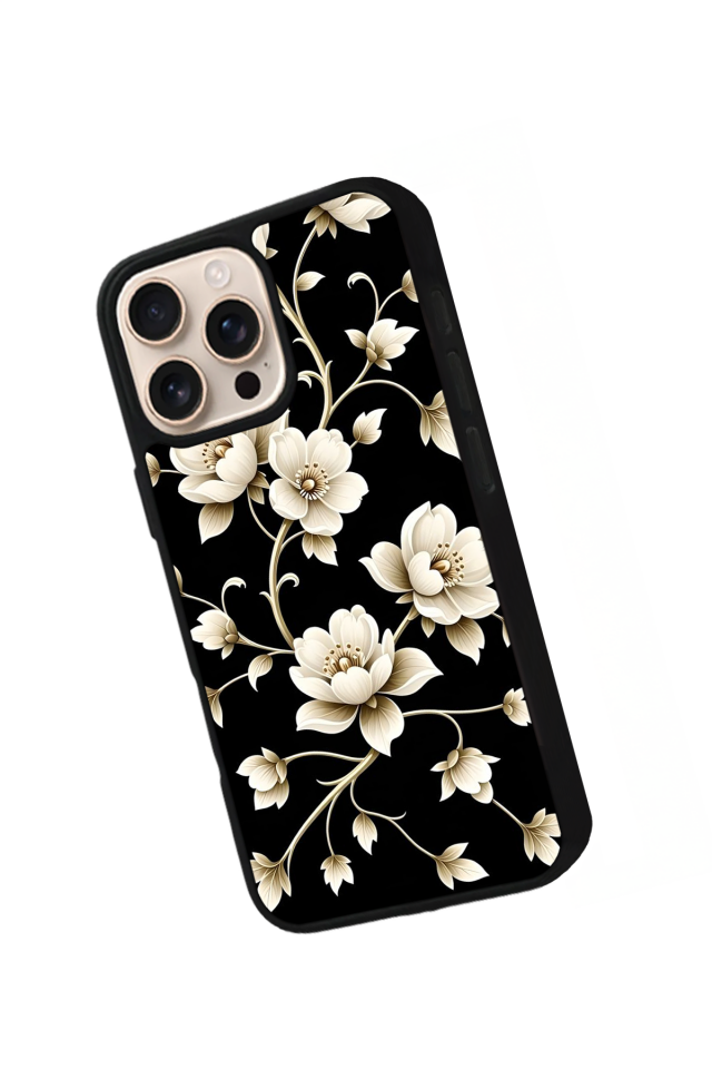 iPhone 15 Pro Max Uyumlu Yaldizli Cicek Tasarımlı Glossy Premium Kılıf