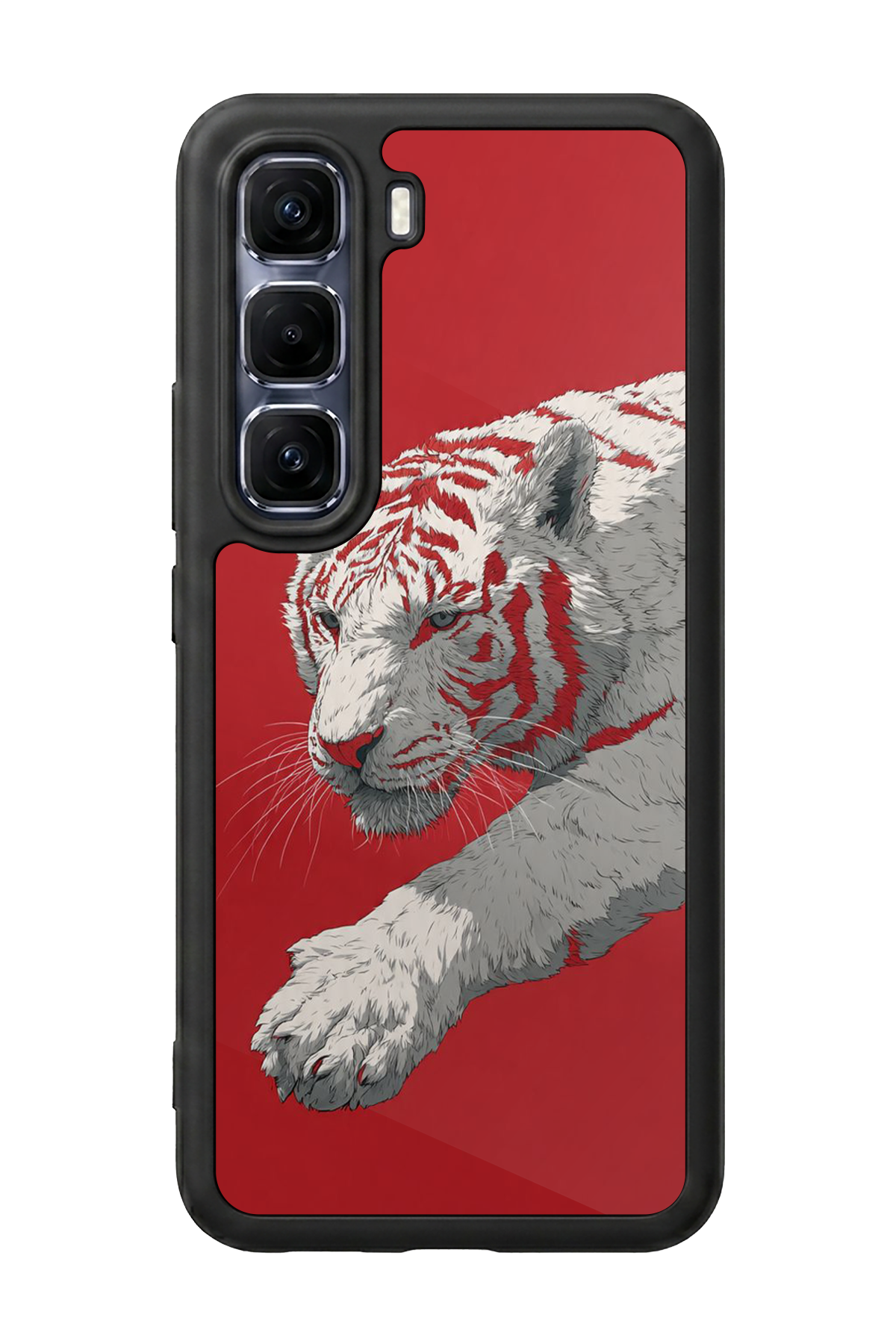 Infinix Hot 60 Pro Plus Uyumlu Kirmizi ve Kaplan Tasarımlı Glossy Premium Kılıf