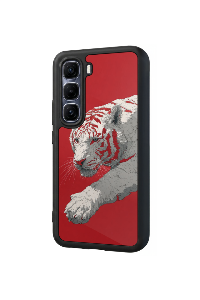 Infinix Hot 60 Pro Plus Uyumlu Kirmizi ve Kaplan Tasarımlı Glossy Premium Kılıf