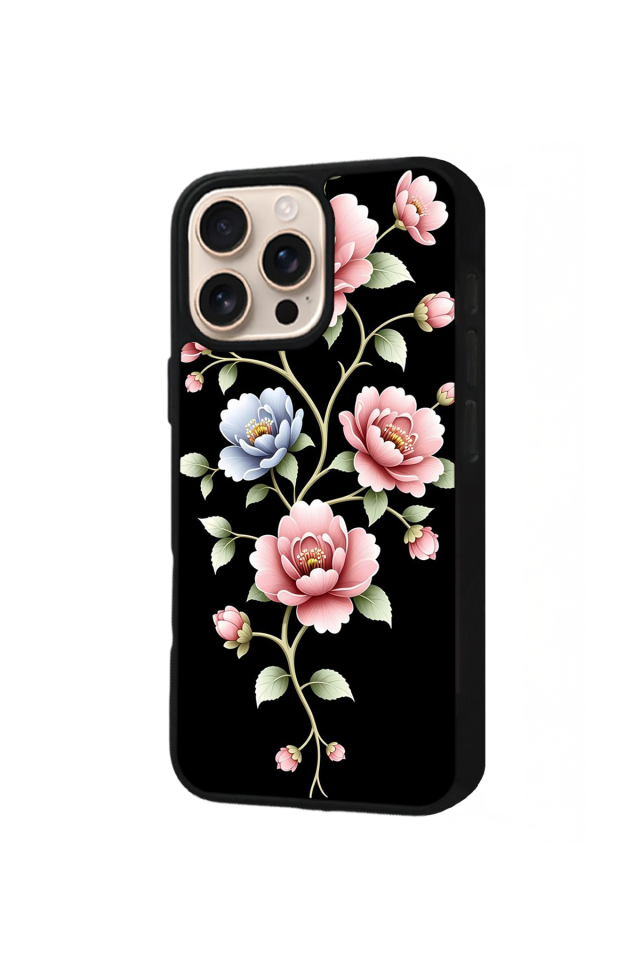 iPhone 15 Pro Max Uyumlu Yaldizli Cicek Tasarımlı Glossy Premium Kılıf