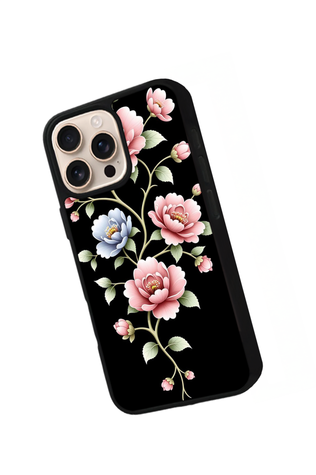 iPhone 15 Pro Max Uyumlu Yaldizli Cicek Tasarımlı Glossy Premium Kılıf