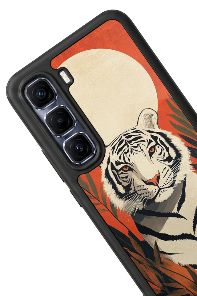 Infinix Hot 60 Pro Plus Uyumlu Kirmizi ve Kaplan Tasarımlı Glossy Premium Kılıf