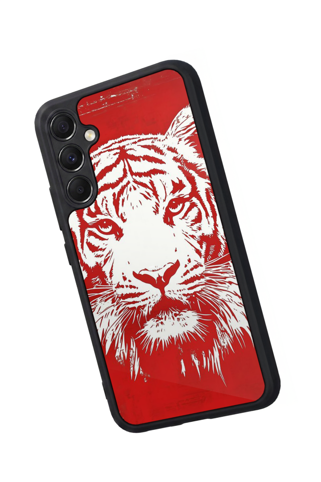 Samsung Galaxy A34 Uyumlu Kirmizi ve Kaplan Tasarımlı Glossy Premium Kılıf