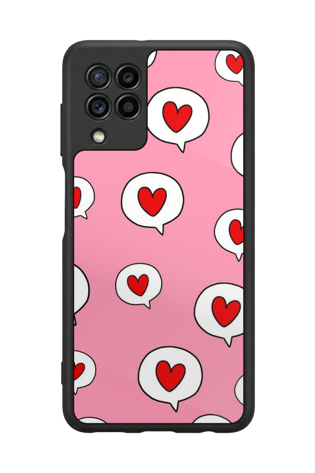 Samsung Galaxy M22 Uyumlu Kalp Love Tasarımlı Glossy Premium Kılıf