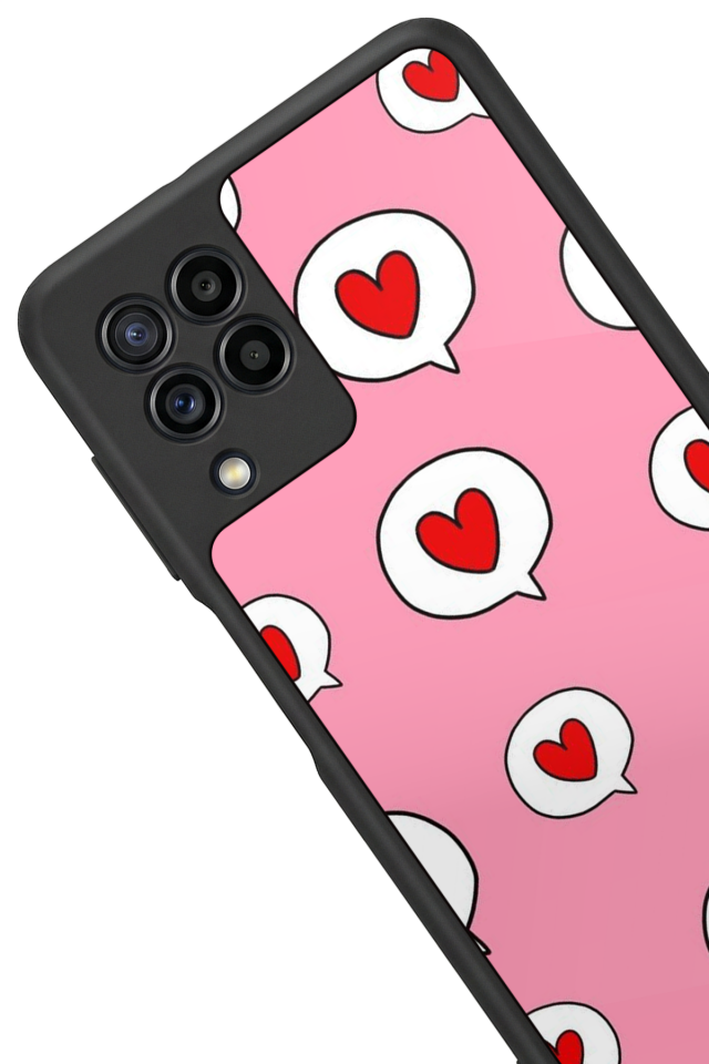 Samsung Galaxy M22 Uyumlu Kalp Love Tasarımlı Glossy Premium Kılıf