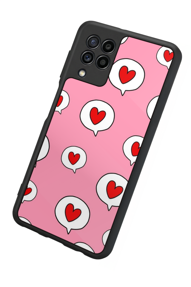 Samsung Galaxy M22 Uyumlu Kalp Love Tasarımlı Glossy Premium Kılıf