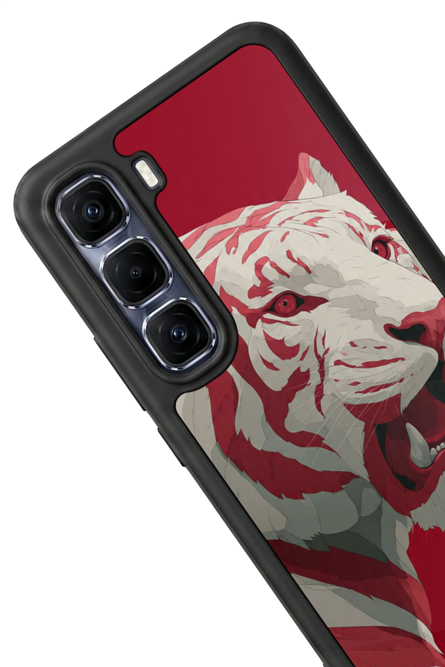 Infinix Hot 60 Pro Plus Uyumlu Kirmizi ve Kaplan Tasarımlı Glossy Premium Kılıf