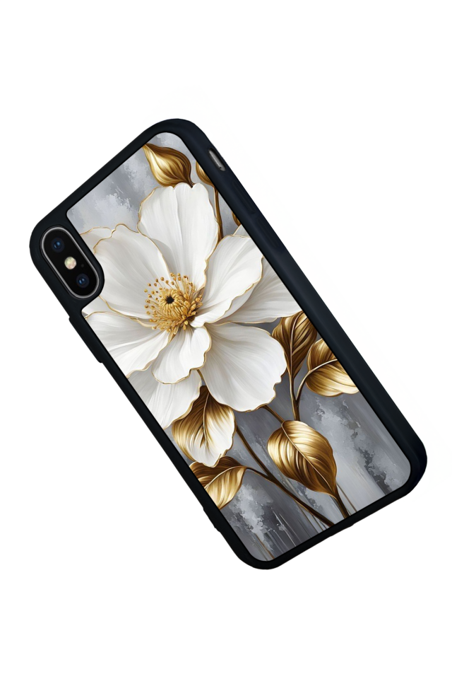 iPhone XS Max Uyumlu Yaldizli Cicek Tasarımlı Glossy Premium Kılıf