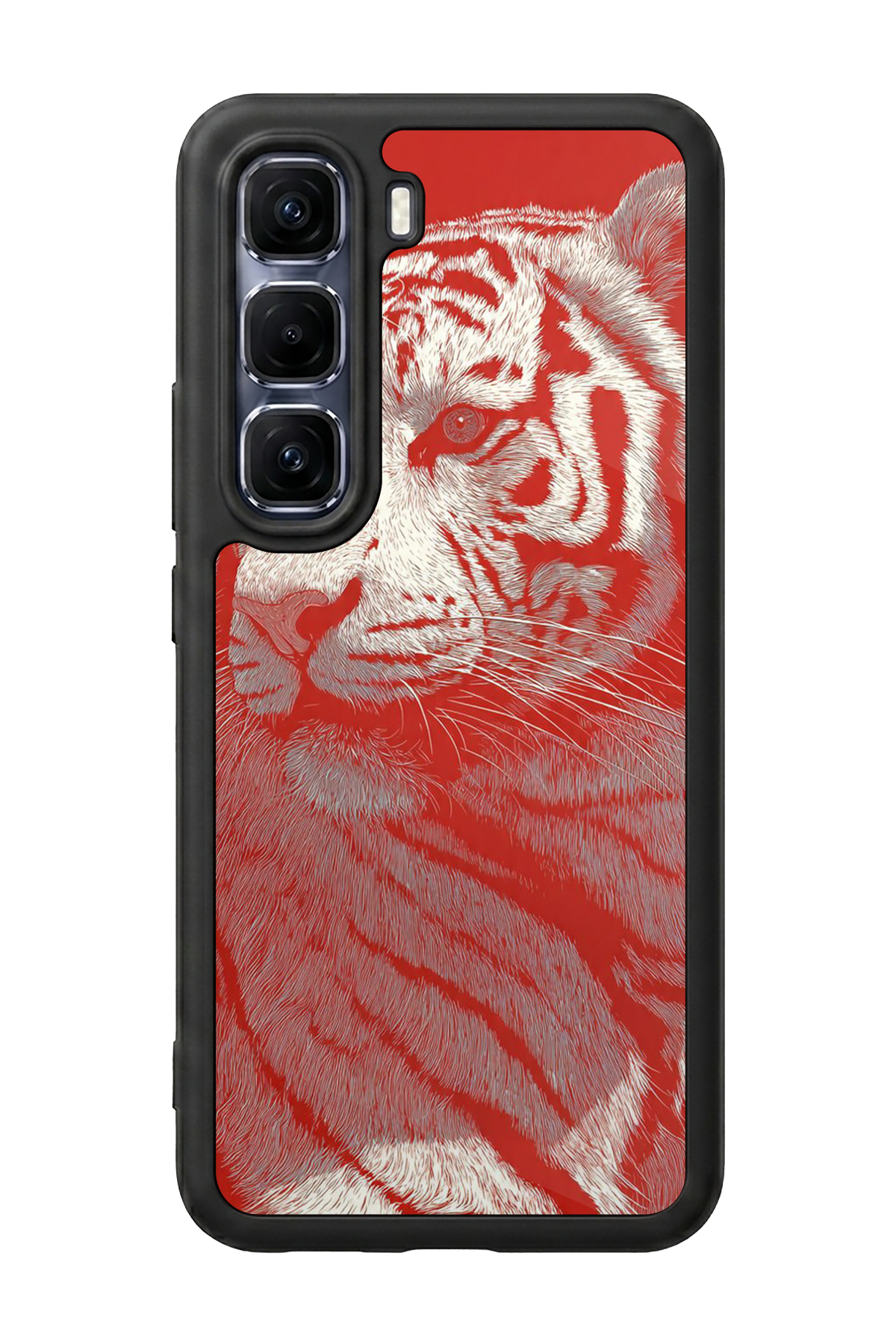 Infinix Hot 60 Pro Plus Uyumlu Kirmizi ve Kaplan Tasarımlı Glossy Premium Kılıf