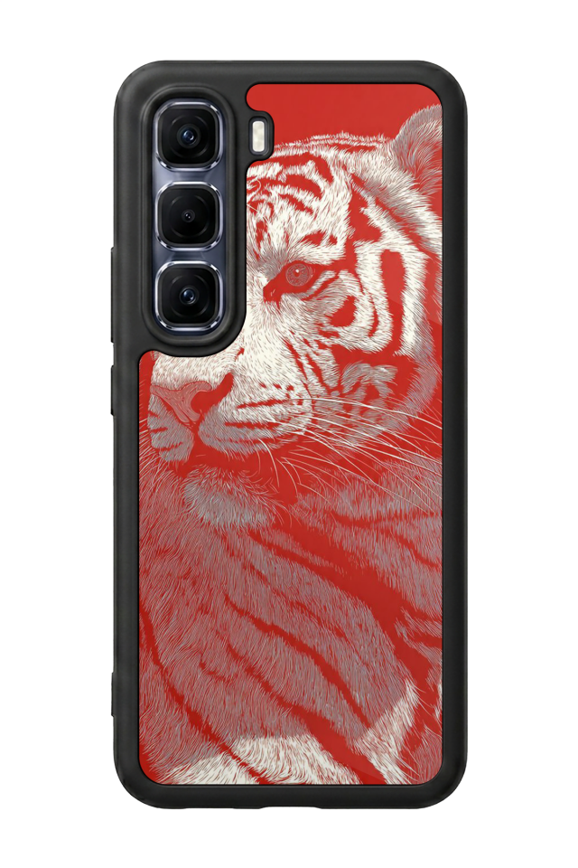 Infinix Hot 60 Pro Plus Uyumlu Kirmizi ve Kaplan Tasarımlı Glossy Premium Kılıf