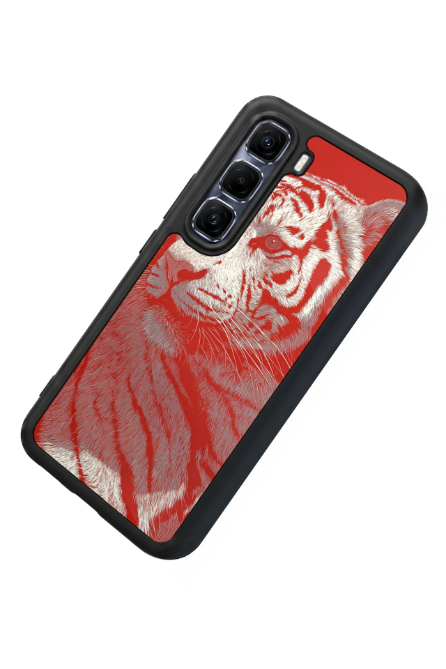 Infinix Hot 60 Pro Plus Uyumlu Kirmizi ve Kaplan Tasarımlı Glossy Premium Kılıf