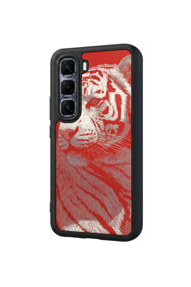 Infinix Hot 60 Pro Plus Uyumlu Kirmizi ve Kaplan Tasarımlı Glossy Premium Kılıf