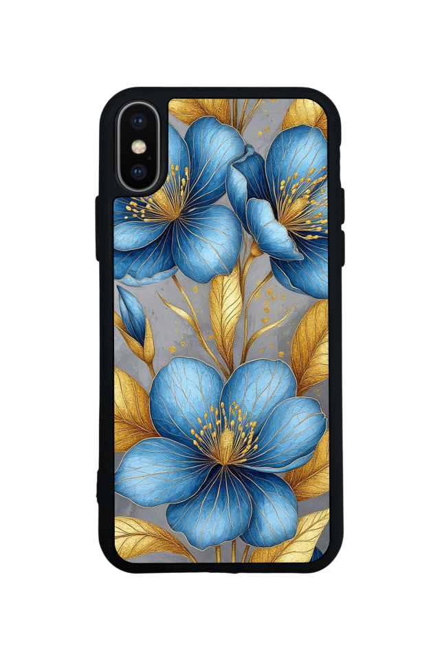iPhone XS Max Uyumlu Yaldizli Cicek Tasarımlı Glossy Premium Kılıf
