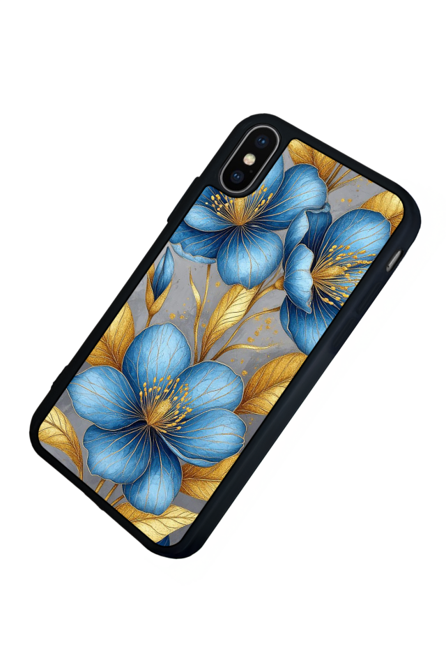 iPhone XS Max Uyumlu Yaldizli Cicek Tasarımlı Glossy Premium Kılıf
