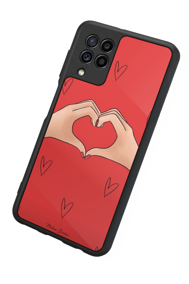 Samsung Galaxy M22 Uyumlu Kalp Love Tasarımlı Glossy Premium Kılıf