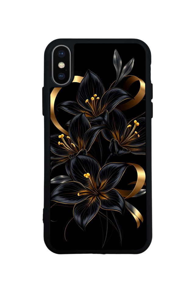 iPhone XS Max Uyumlu Yaldizli Cicek Tasarımlı Glossy Premium Kılıf