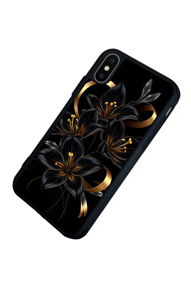 iPhone XS Max Uyumlu Yaldizli Cicek Tasarımlı Glossy Premium Kılıf