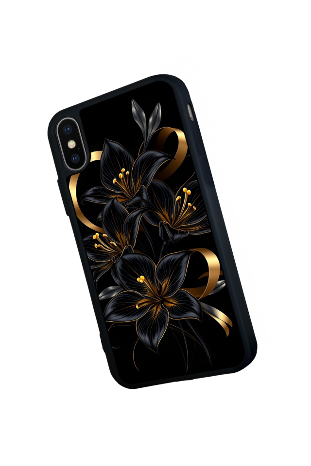iPhone XS Max Uyumlu Yaldizli Cicek Tasarımlı Glossy Premium Kılıf