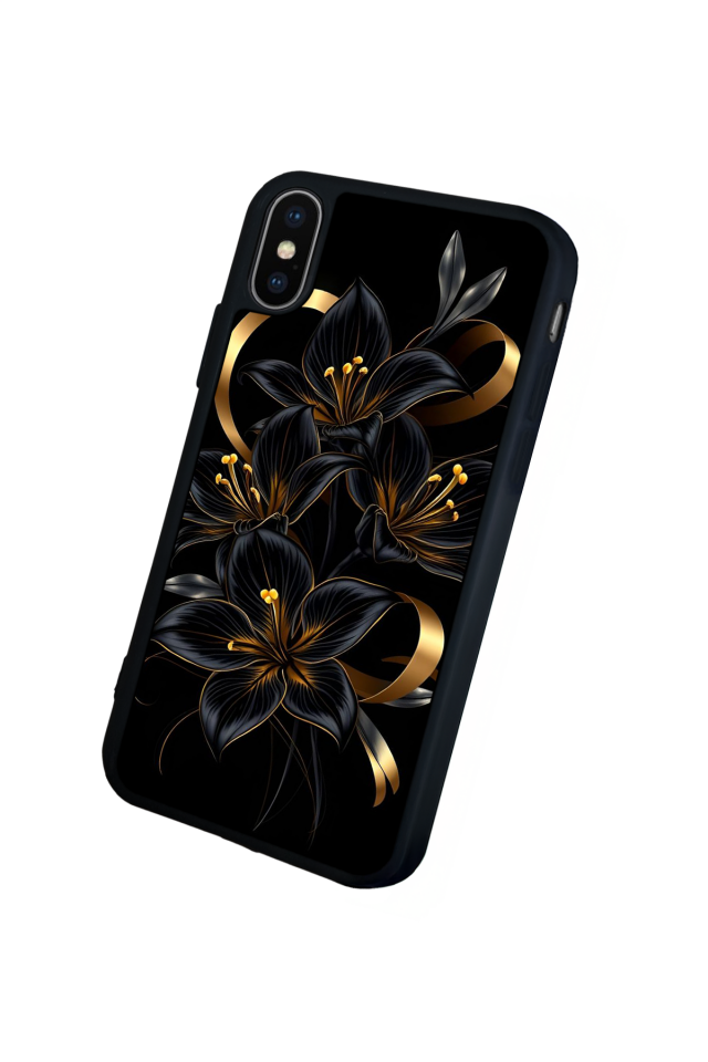 iPhone XS Max Uyumlu Yaldizli Cicek Tasarımlı Glossy Premium Kılıf