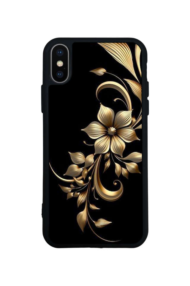iPhone XS Max Uyumlu Yaldizli Cicek Tasarımlı Glossy Premium Kılıf