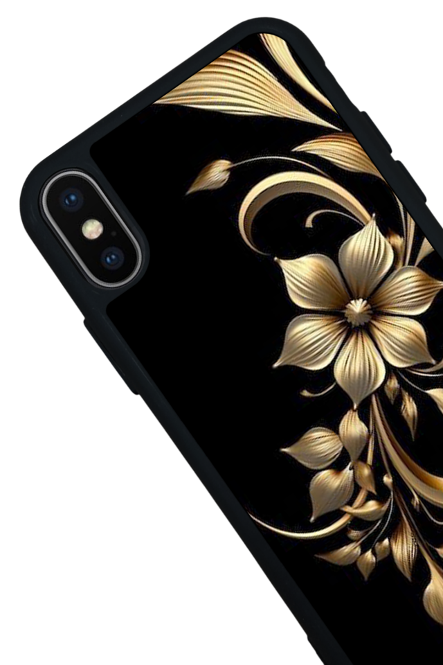 iPhone XS Max Uyumlu Yaldizli Cicek Tasarımlı Glossy Premium Kılıf
