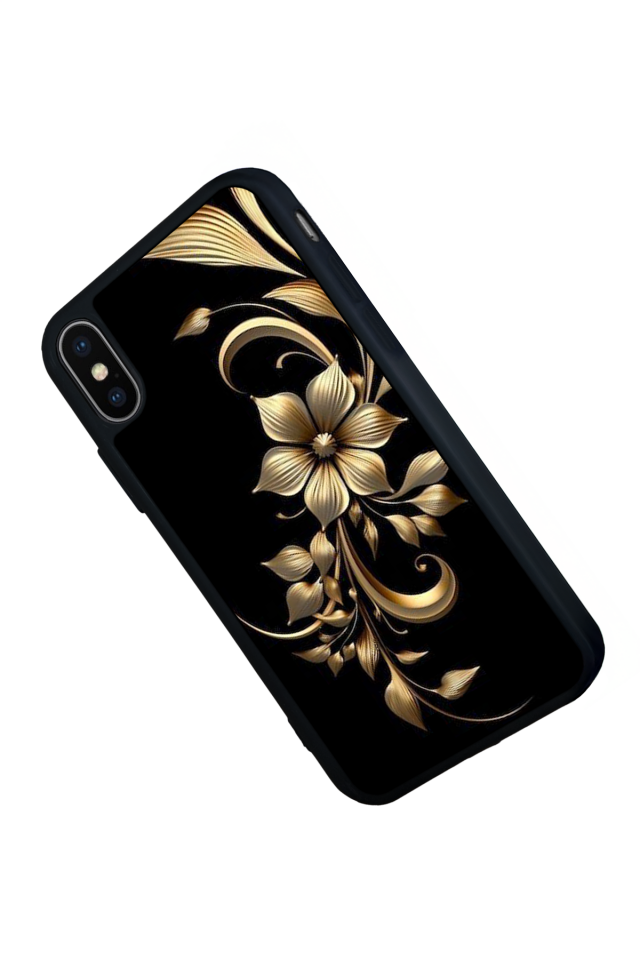 iPhone XS Max Uyumlu Yaldizli Cicek Tasarımlı Glossy Premium Kılıf