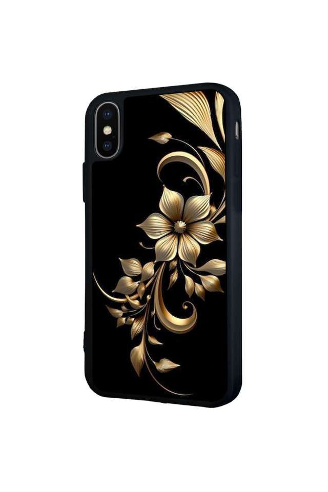 iPhone XS Max Uyumlu Yaldizli Cicek Tasarımlı Glossy Premium Kılıf