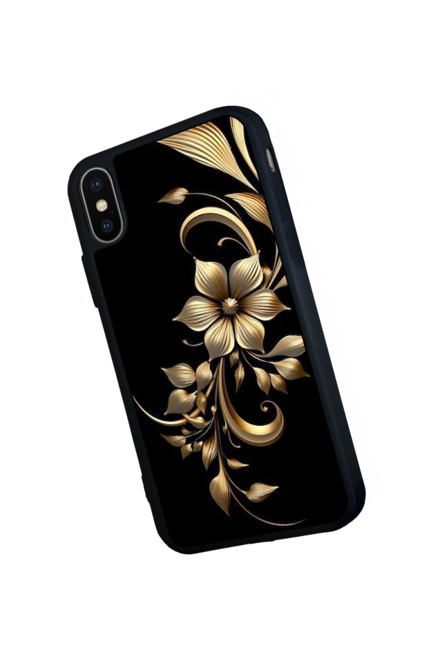 iPhone XS Max Uyumlu Yaldizli Cicek Tasarımlı Glossy Premium Kılıf