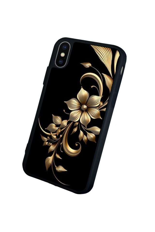 iPhone XS Max Uyumlu Yaldizli Cicek Tasarımlı Glossy Premium Kılıf