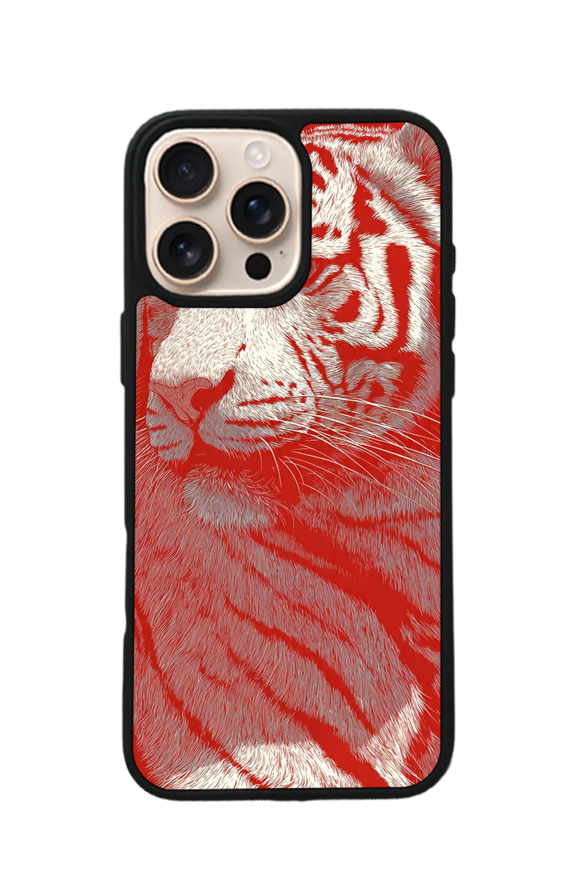 iPhone 15 Pro Max Uyumlu Kirmizi ve Kaplan Tasarımlı Glossy Premium Kılıf