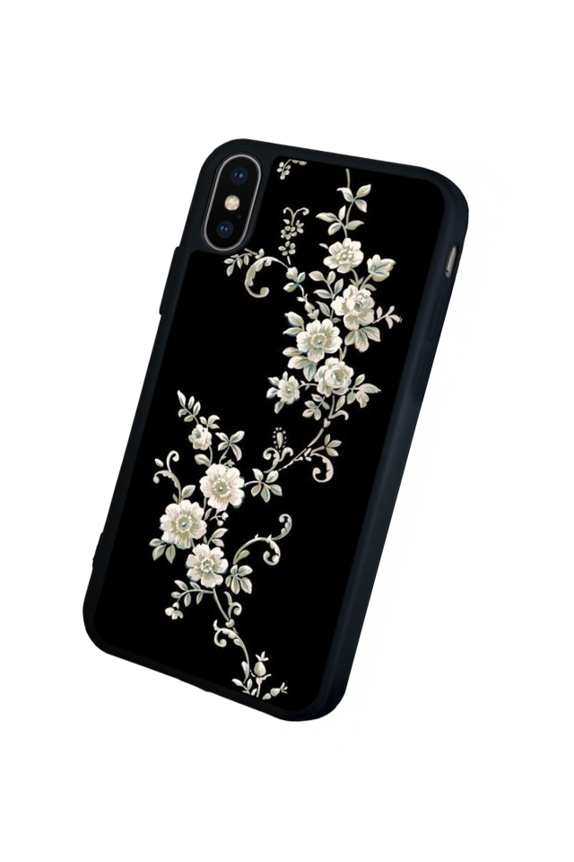 iPhone XS Max Uyumlu Yaldizli Cicek Tasarımlı Glossy Premium Kılıf