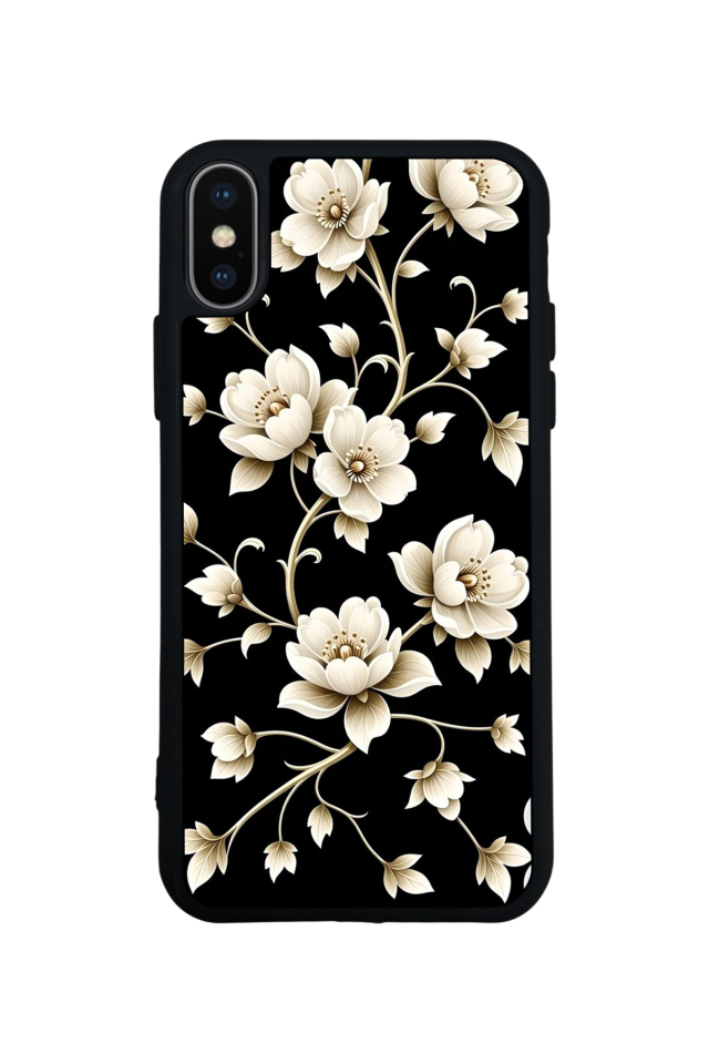 iPhone XS Max Uyumlu Yaldizli Cicek Tasarımlı Glossy Premium Kılıf