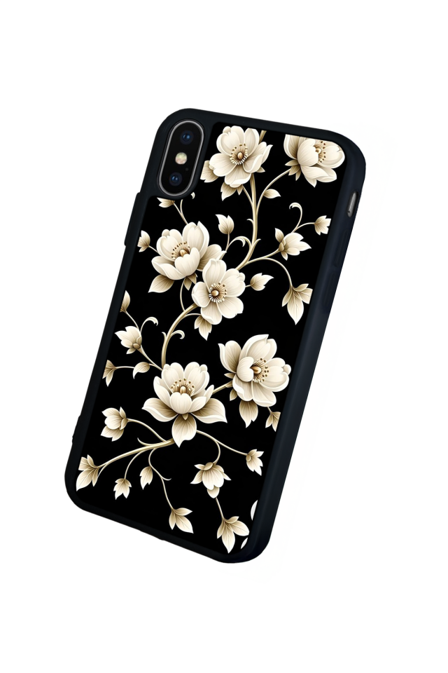 iPhone XS Max Uyumlu Yaldizli Cicek Tasarımlı Glossy Premium Kılıf