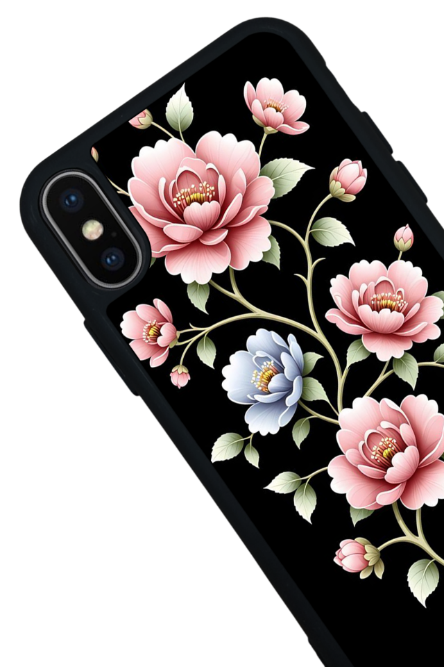 iPhone XS Max Uyumlu Yaldizli Cicek Tasarımlı Glossy Premium Kılıf
