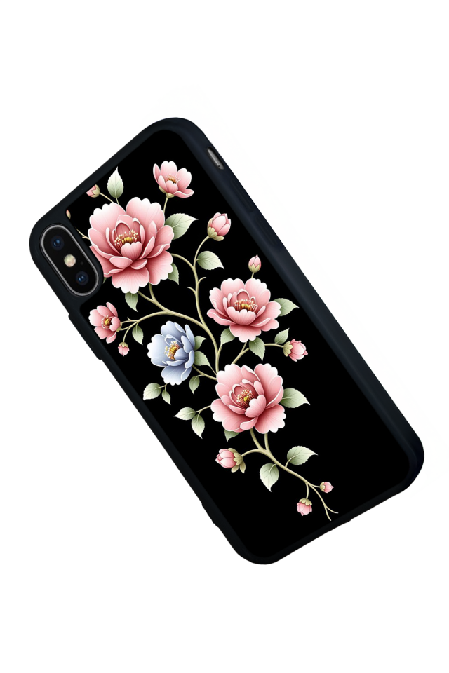 iPhone XS Max Uyumlu Yaldizli Cicek Tasarımlı Glossy Premium Kılıf